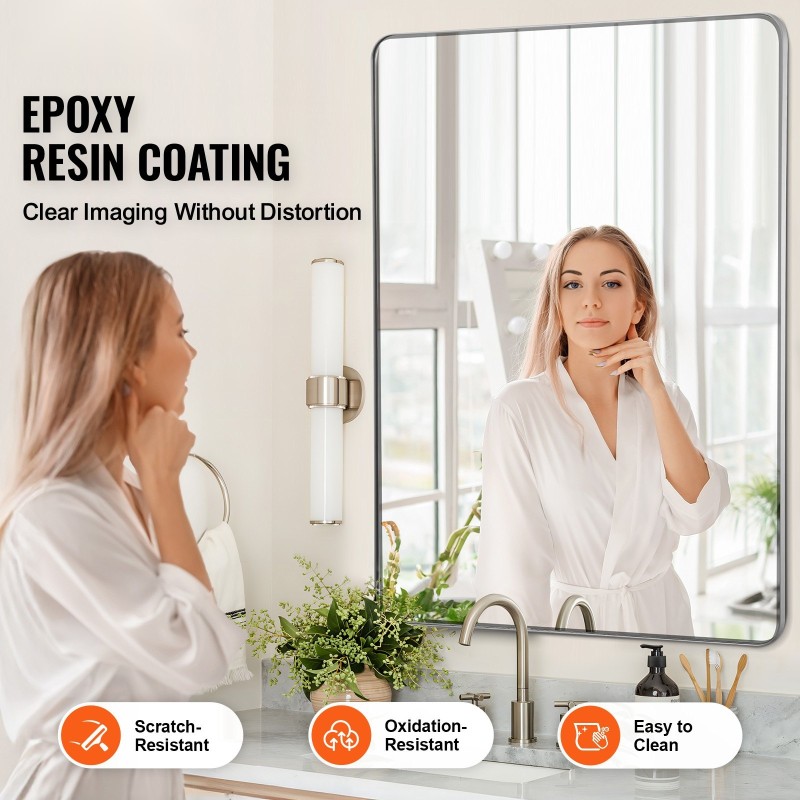 Seinään asennettava meikkipeili karkaistua lasia 1220 x 916 mm alumiiniseosrunko