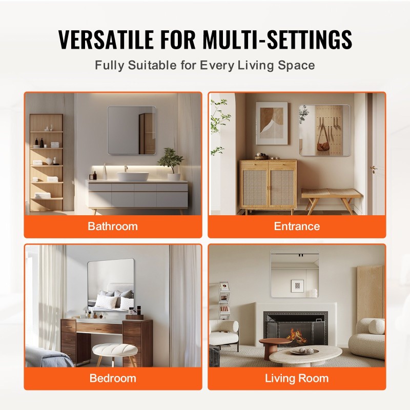 Seinään asennettava meikkipeili alumiiniseoskehys räjähdyssuojakalvo 915 x 915 mm