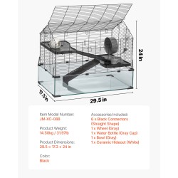 Hamsterihäkki karkaistusta lasista ja metalliverkosta 75 x 44 x 61 cm juomapullolla