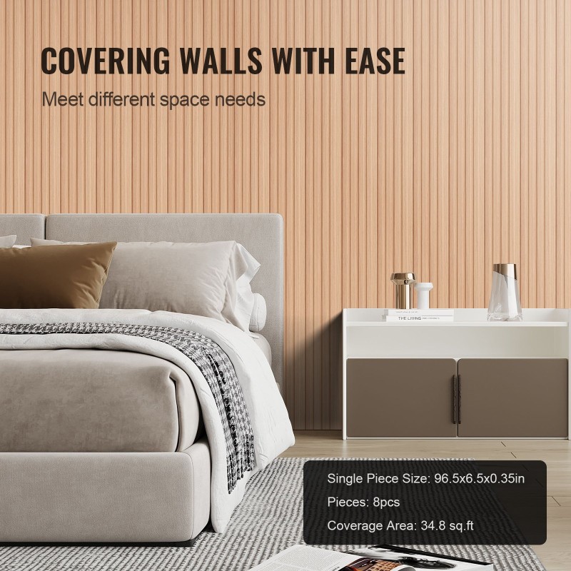 Akustiikkapaneelit puusäleiset 8 kpl 2450x166x9 mm saarni sävyinen seinä- ja kattokäyttöön