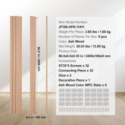 Akustiikkapaneelit puusäleiset 8 kpl 2450x166x9 mm saarni sävyinen seinä- ja kattokäyttöön
