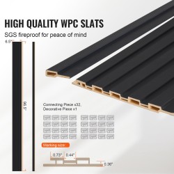 Akustiikkapaneelit puu-muovikomposiitti sisäkäyttöön 2450x166x9 mm 8 kpl mattamusta