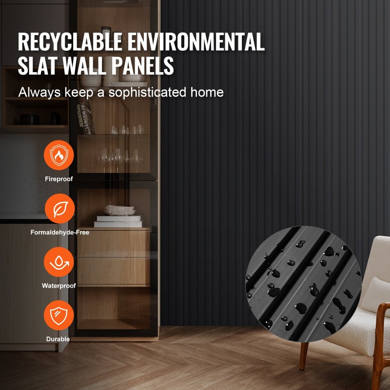 Akustiikkapaneelit puu-muovikomposiitti sisäkäyttöön 2450x166x9 mm 8 kpl mattamusta