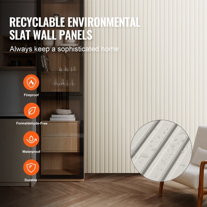 Akustiset WPC-rimapaneelit 2450x166x9 mm 8 kpl mattavalkoinen sisäseiniin ja kattoihin