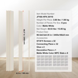 Akustiset WPC-rimapaneelit 2450x166x9 mm 8 kpl mattavalkoinen sisäseiniin ja kattoihin