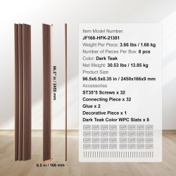 Puusäleakustiikkapaneelit 8 kpl 2450x166 mm tumma teak sisäseinille ja katoille