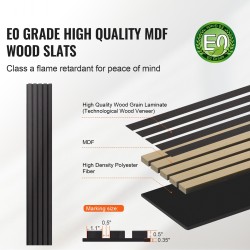 Puusäleinen akustiikkapaneeli MDF-pohjainen 2400 x 200 mm 4 kpl musta tammi seinille