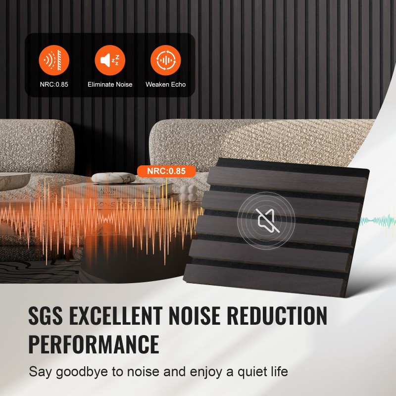 Puusäleinen akustiikkapaneeli MDF-pohjainen 2400 x 200 mm 4 kpl musta tammi seinille