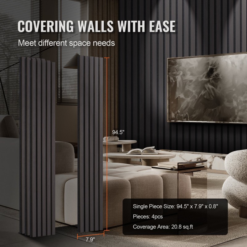 Puusäleinen akustiikkapaneeli MDF-pohjainen 2400 x 200 mm 4 kpl musta tammi seinille