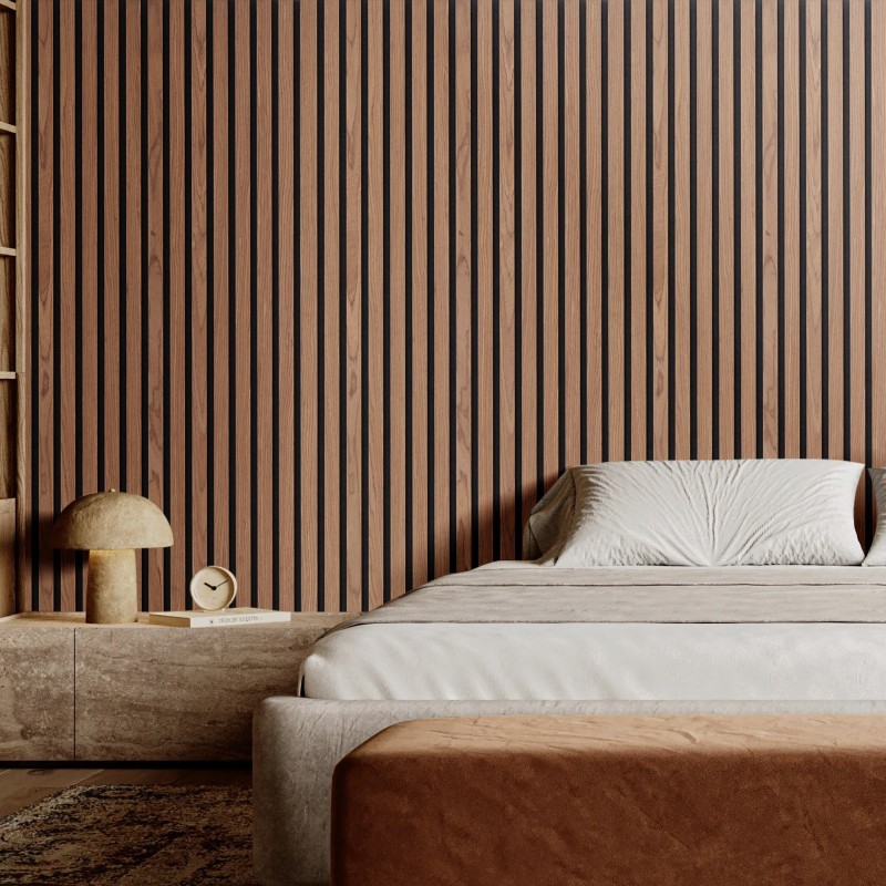 Akustiikkapaneelit puusälepinta MDF-runko 1200×600×21 mm 4 kpl seiniin ja kattoihin pähkinä