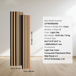 Akustiset MDF-puusälepaneelit 2400x200x21 mm 4 kpl vaalea tammi sisätiloihin