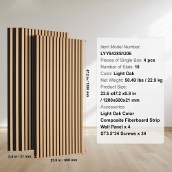 Akustiikkapaneelit MDF 1200x600 mm 4 kpl vaalea tammi seinä ja katto