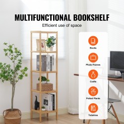 Bambuhylly 5-tasoinen kapea 147 cm korkea avohylly monikäyttöinen kotiin kylpyhuoneeseen