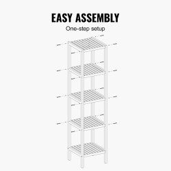 Bambuhylly 5-tasoinen kapea 147 cm korkea avohylly monikäyttöinen kotiin kylpyhuoneeseen