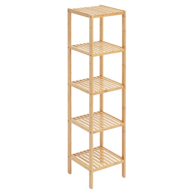 Bambuhylly 5-tasoinen kapea 147 cm korkea avohylly monikäyttöinen kotiin kylpyhuoneeseen