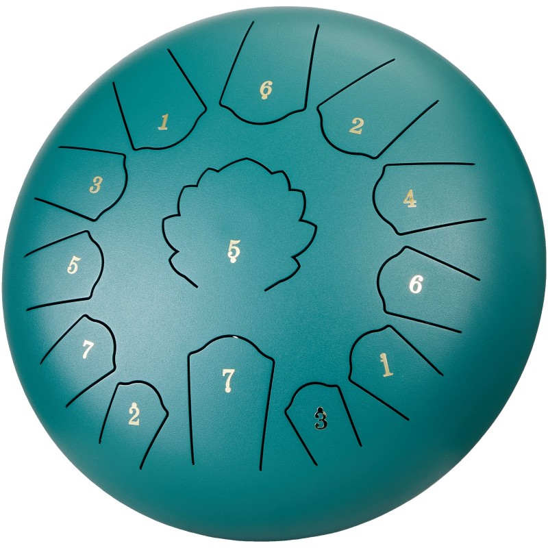 Teräsrumpu 12 tuumaa hiiliteräs 13 säveltä C-duuri vihreä 2 kapulaa kantolaukku