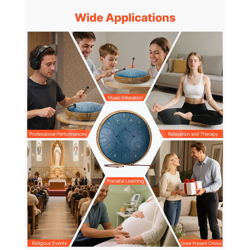 Teräksinen kielirumpu 33 cm 15 säveltä D-duuri tummansininen meditaatioon