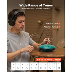 Teräskielirumpu terässeosta 6-tuumainen 11-kielinen D-duuri vihreä meditaatioon ja joogaan