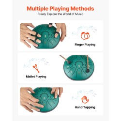 Teräskielirumpu terässeosta 6-tuumainen 11-kielinen D-duuri vihreä meditaatioon ja joogaan