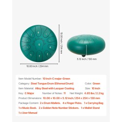 Teräskielirumpu seosteräs 25,4 cm 11 ääntä C-duuri vihreä