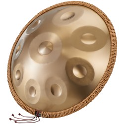 Handpan-rumpu hiiliteräs 55,9 cm 9 säveltä D-molli kullanvärinen nuijapari