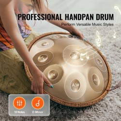 Handpan-rumpu hiiliteräs 22 tuumaa 10 säveltä D-molli 432 Hz