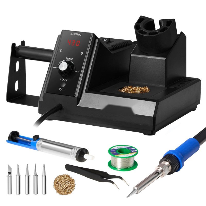 Juotosasema 80 wattia säädettävällä 80–480 °C lämpöalueella LED-näytöllä ja 5 juotinkärjellä