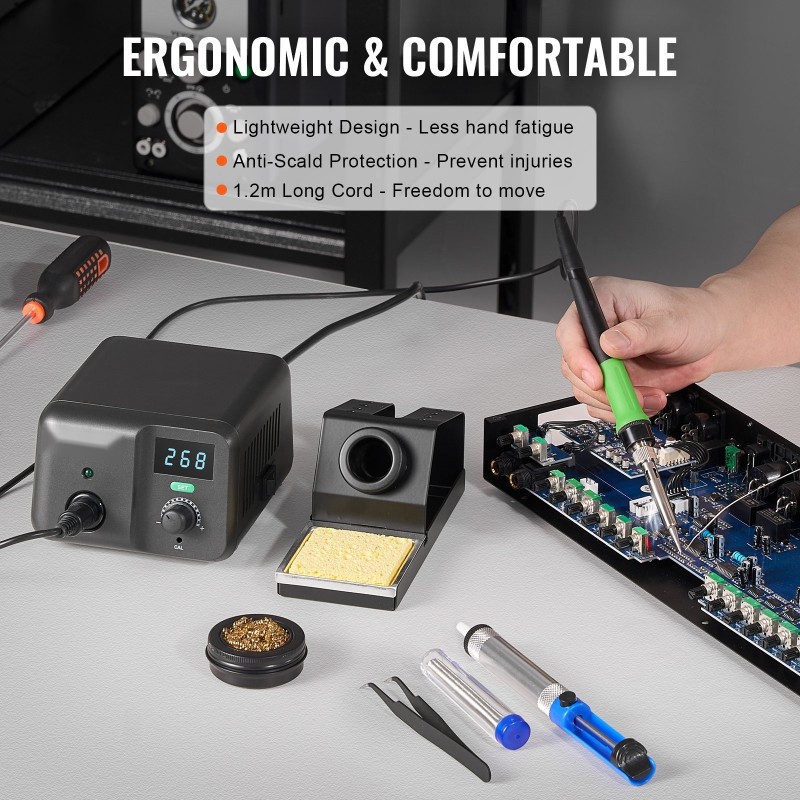 Juotosasema 70W digitaalinen 50–500°C sisäänrakennettu muuntaja 5 juotinkärkeä lyijytön juote pinsetit