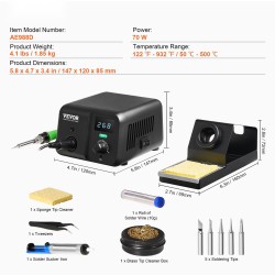 Juotosasema 70W digitaalinen 50–500°C sisäänrakennettu muuntaja 5 juotinkärkeä lyijytön juote pinsetit