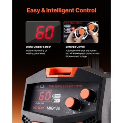MIG-hitsauskone 130 A kaasuton täytelanka synergiatoiminto IGBT invertteritekniikka digitaalinen näyttö