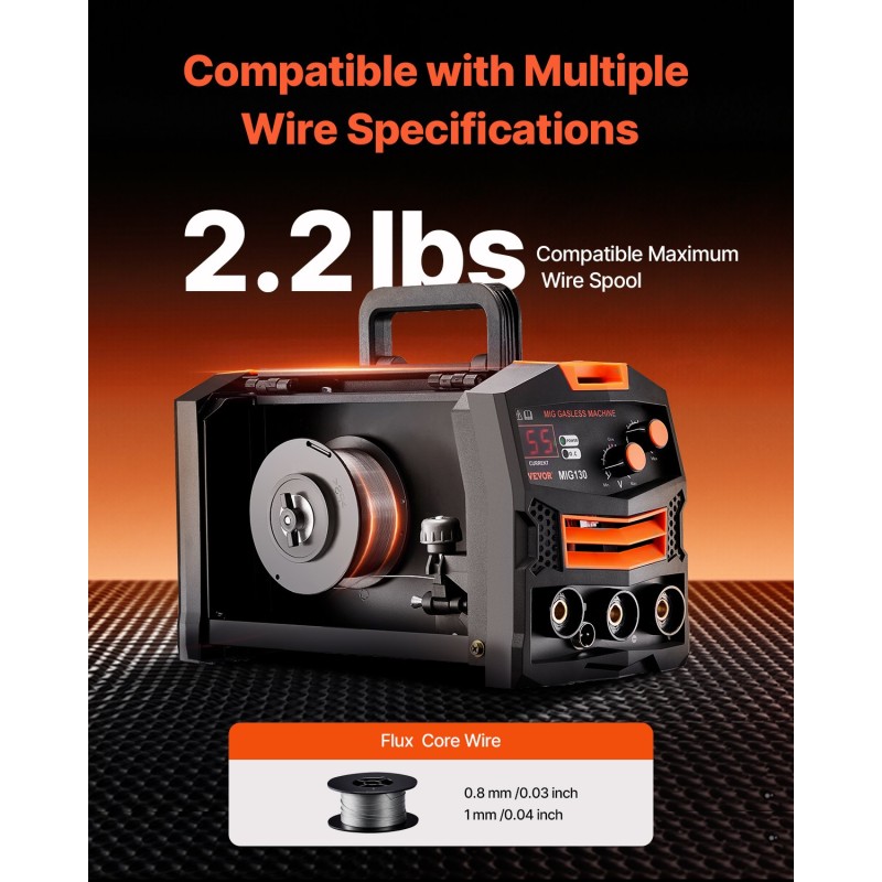 MIG-hitsauskone 130 A kaasuton täytelanka synergiatoiminto IGBT invertteritekniikka digitaalinen näyttö