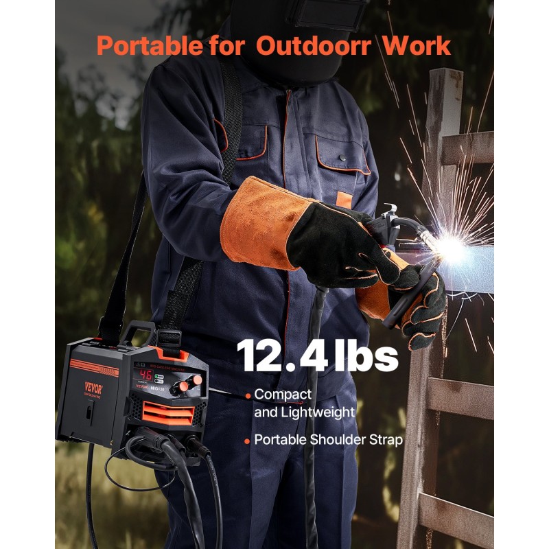 MIG-hitsauskone 130 A kaasuton täytelanka synergiatoiminto IGBT invertteritekniikka digitaalinen näyttö