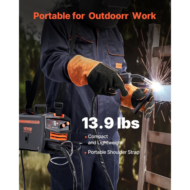 MIG-hitsauskone 130 A IGBT-invertteri kaksitoiminen kaasu ja kaasuton digitaalinen näyttö kannettava