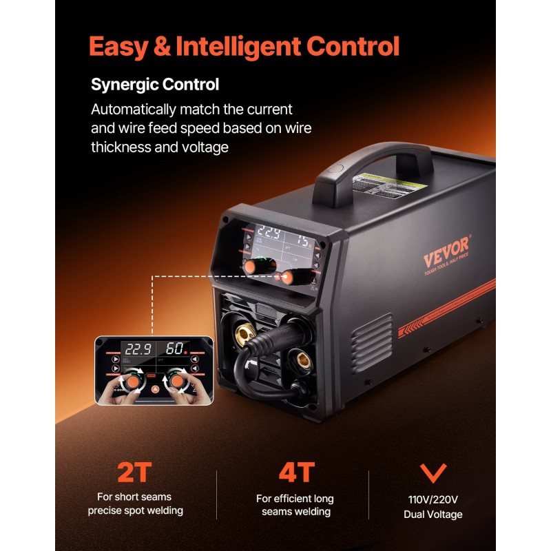 MIG-hitsauskone 4-toiminen 200 ampeeria IGBT-invertteri LCD-näyttö kaasuton ja kaasusuojattu