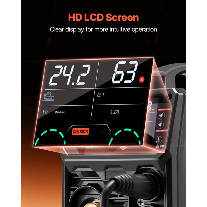 MIG-hitsauskone 4-toiminen 200 ampeeria IGBT-invertteri LCD-näyttö kaasuton ja kaasusuojattu