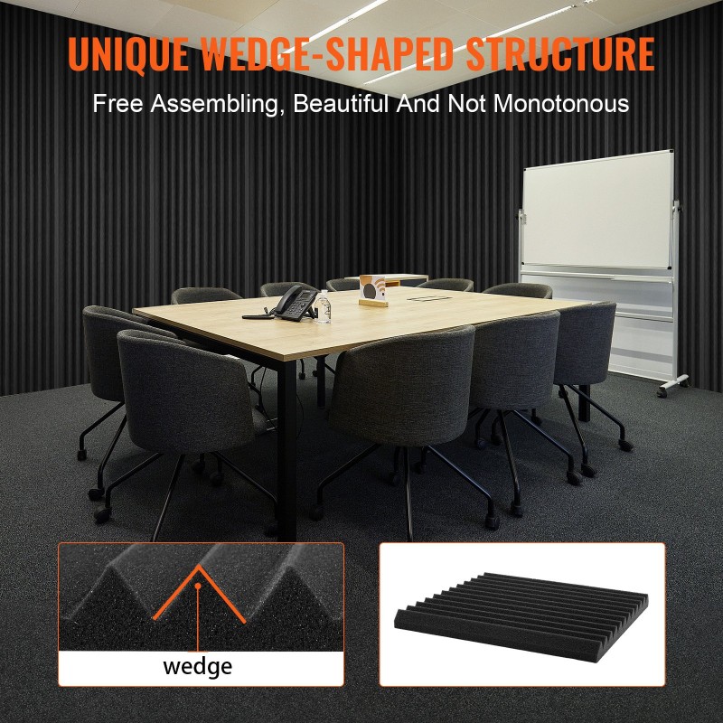 Akustiikkavaahtopaneelit 48 kpl 300 x 300 x 25 mm polyuretaanivaahto musta