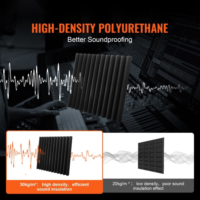 Akustiset polyuretaanivaahtopaneelit 300×300×50 mm 24 kpl itseliimautuva musta