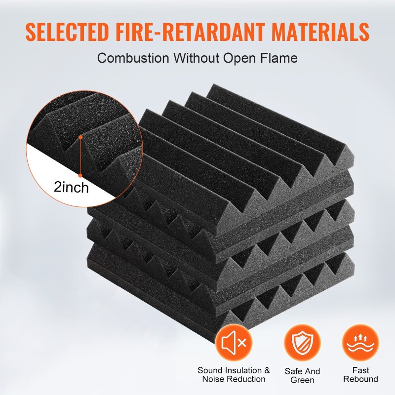 Akustiset polyuretaanivaahtopaneelit 300×300×50 mm 24 kpl itseliimautuva musta