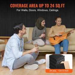 Akustiset polyuretaanivaahtopaneelit 300×300×50 mm 24 kpl itseliimautuva musta