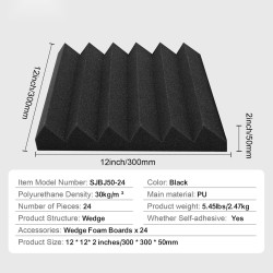 Akustiset polyuretaanivaahtopaneelit 300×300×50 mm 24 kpl itseliimautuva musta