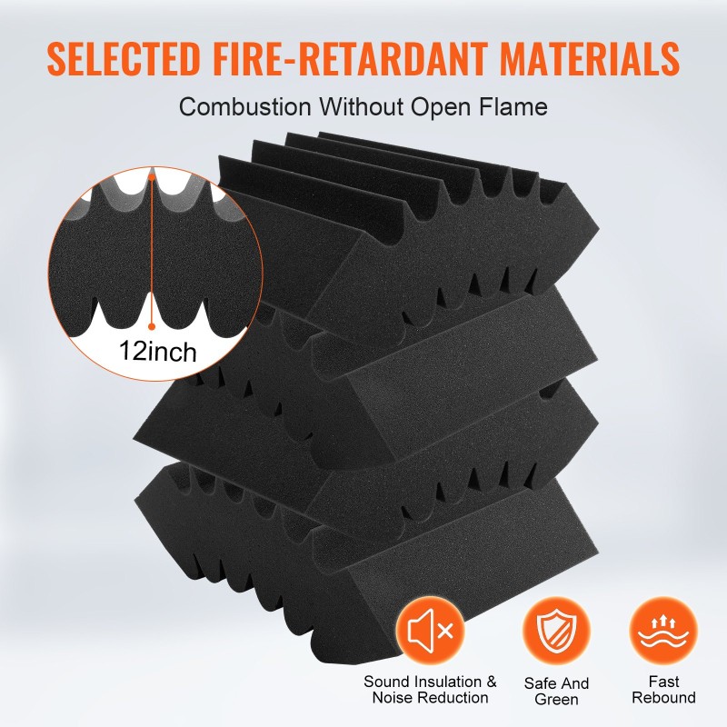 Akustiikkapaneelit korkeatiheyksinen polyuretaanivaahto 420x160x300 mm 4 kpl itseliimautuva musta