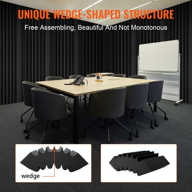 Akustiikkapaneelit korkeatiheyksinen polyuretaanivaahto 420x160x300 mm 4 kpl itseliimautuva musta