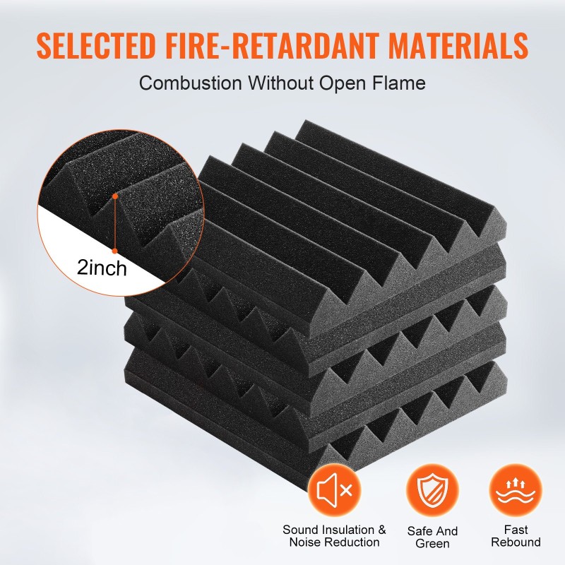 Akustiset korkeatiheyksiset polyuretaanivaahtopaneelit 36 paneelia 300x300x50 mm musta