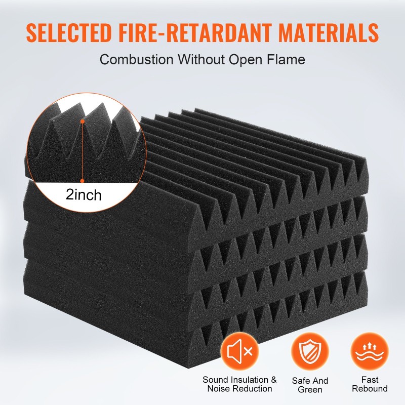 Akustiset vaahtopaneelit polyuretaanivaahto 300 x 300 x 50 mm 50 kpl musta