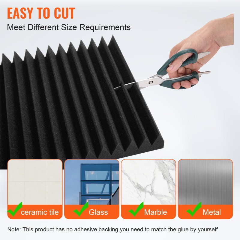 Akustiset vaahtopaneelit polyuretaanivaahto 300 x 300 x 50 mm 50 kpl musta