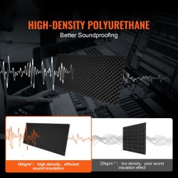 Akustinen munakennoinen polyuretaanivaahtopaneeli 1200×600×50 mm 4 kpl musta seinä- ja kattokäyttöön