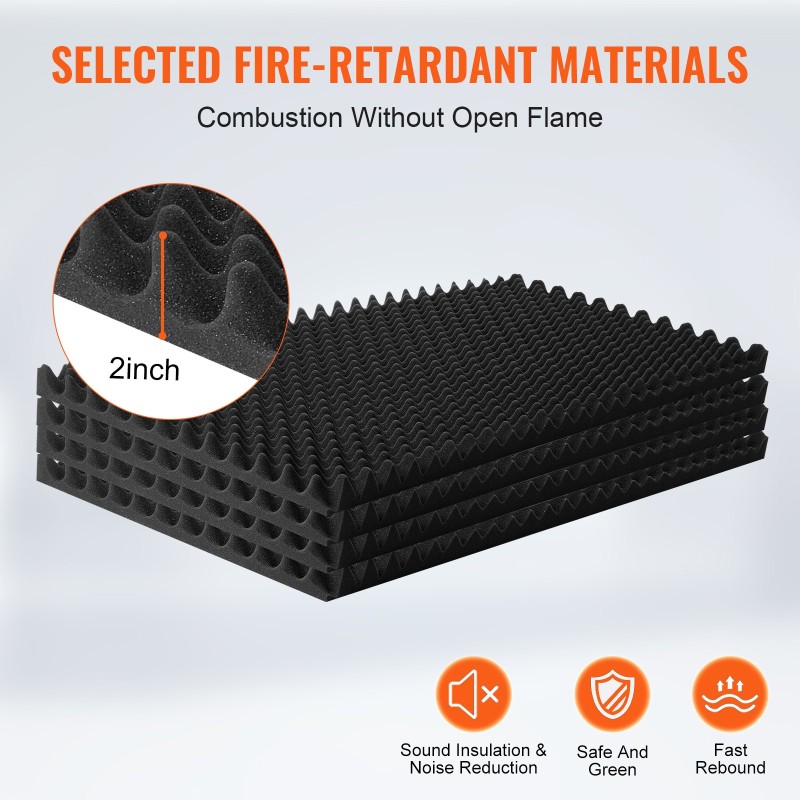 Akustinen polyuretaanivaahtolevy 2 kpl 1200×600×50 mm munakenno musta palonkestävä