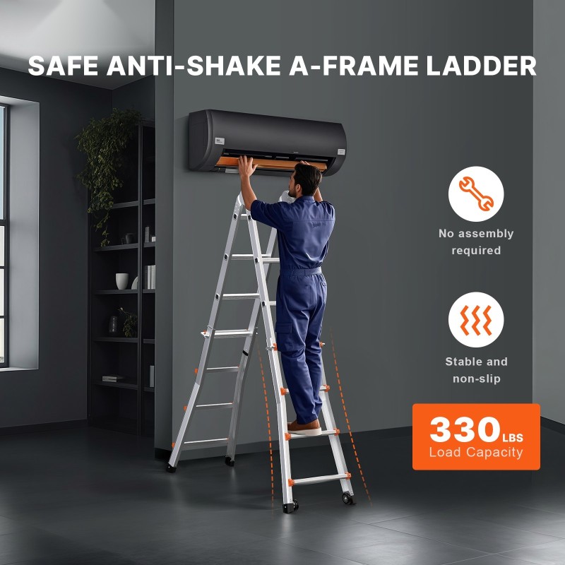 Teleskooppitikas A-kehikkoinen alumiinirunko säädettävä kokoon taitettava 4 m 149,7 kg