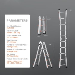 A-mallinen teleskooppitikas alumiinirunko 335 senttimetriä 149,7 kilogramman kantavuus sisä ja ulkokäyttöön