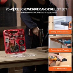 70-osainen pora- ja ruuvikärkisarja puu metalli betoni CR-V-ruuvikärjet kantolaukku